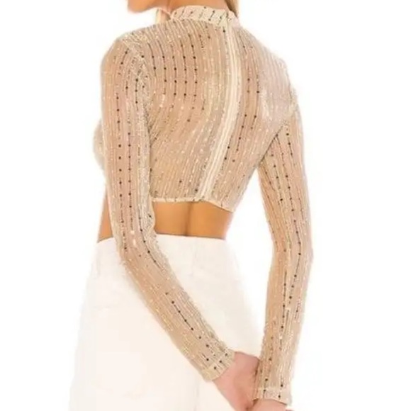 Superdown Long Sleeve Gold Crop Top Size Small - Picture 2 of 3